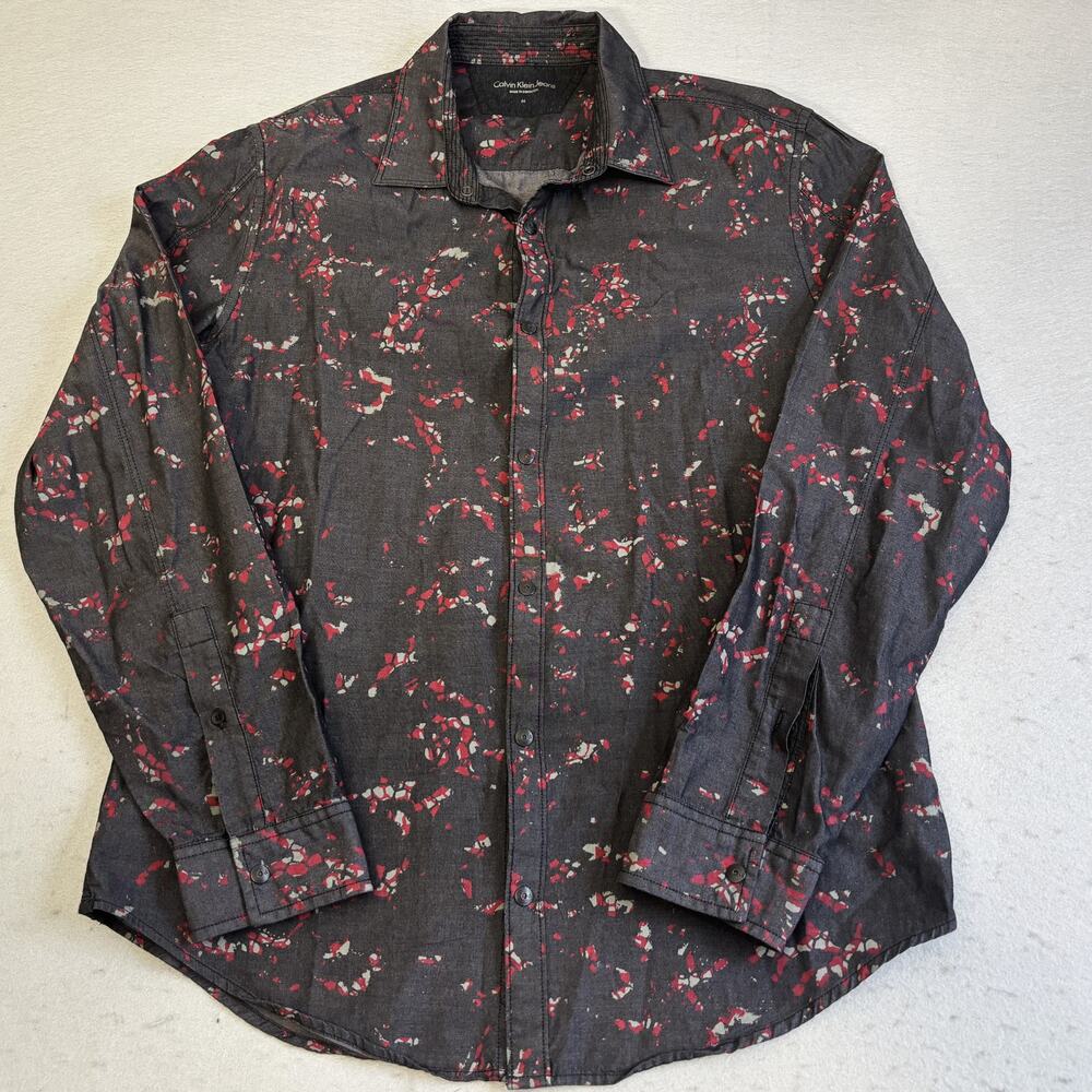 Vtg Calvin Klein Snap Down Shirt Mens Medium Galaxy Cosmos Print Casual Collar